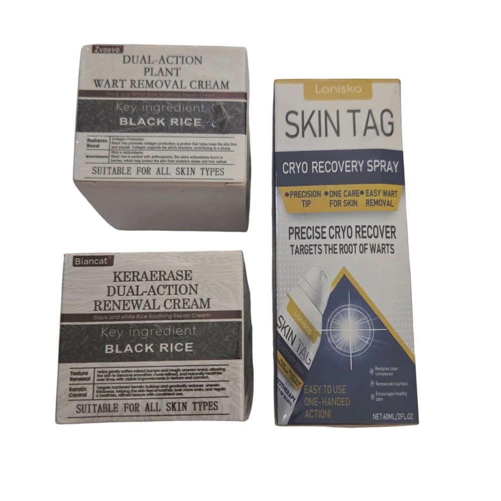 3pc Wart & Skin Tag Removal Bundle Zvoevo Biancat Black Rice Cream Laniska Spray